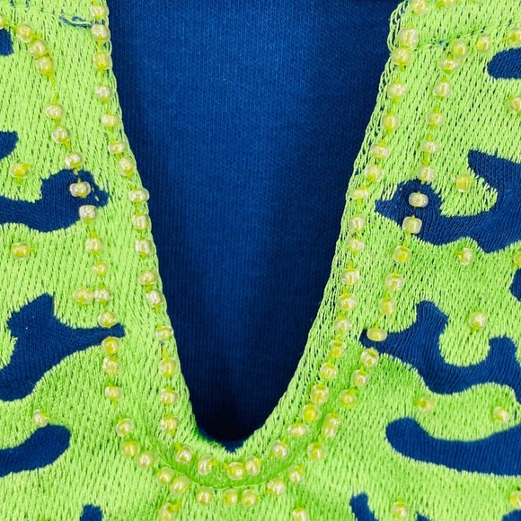 NWOT Quacker Factory Womens XL Blue Green Top Beaded Artsy Short Sleeve Casual - Picture 4 of 6